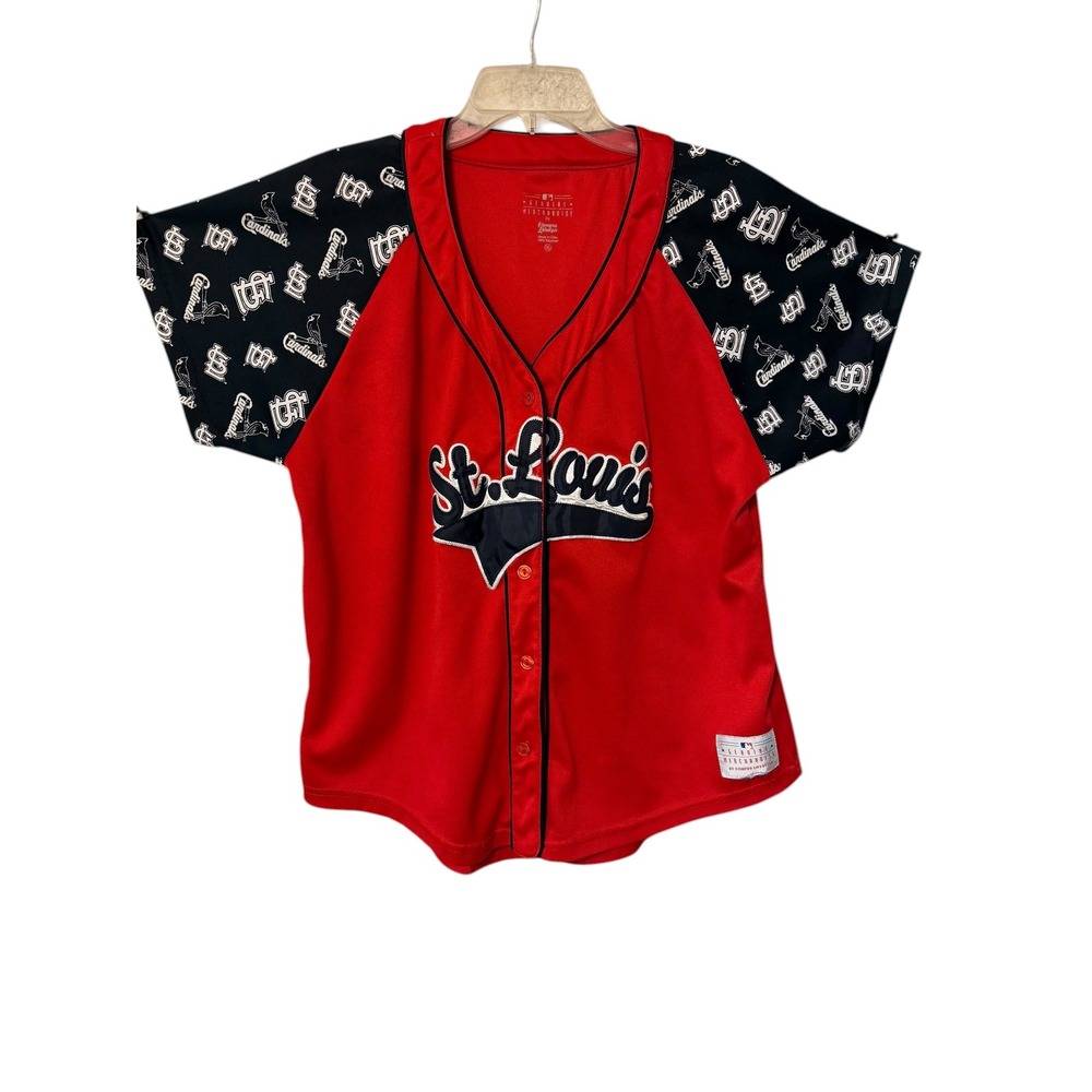MLB St. Louis Cardinals Baseball Jersey Womens XL Red Black Raglan Fan Gear Logo